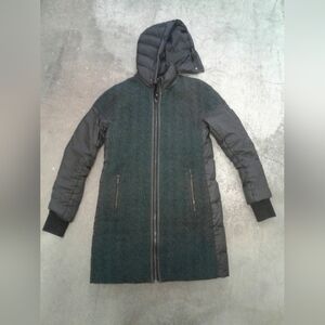 Zac Posen 90% Down Filled Black and Green Hooded Puffer Coat